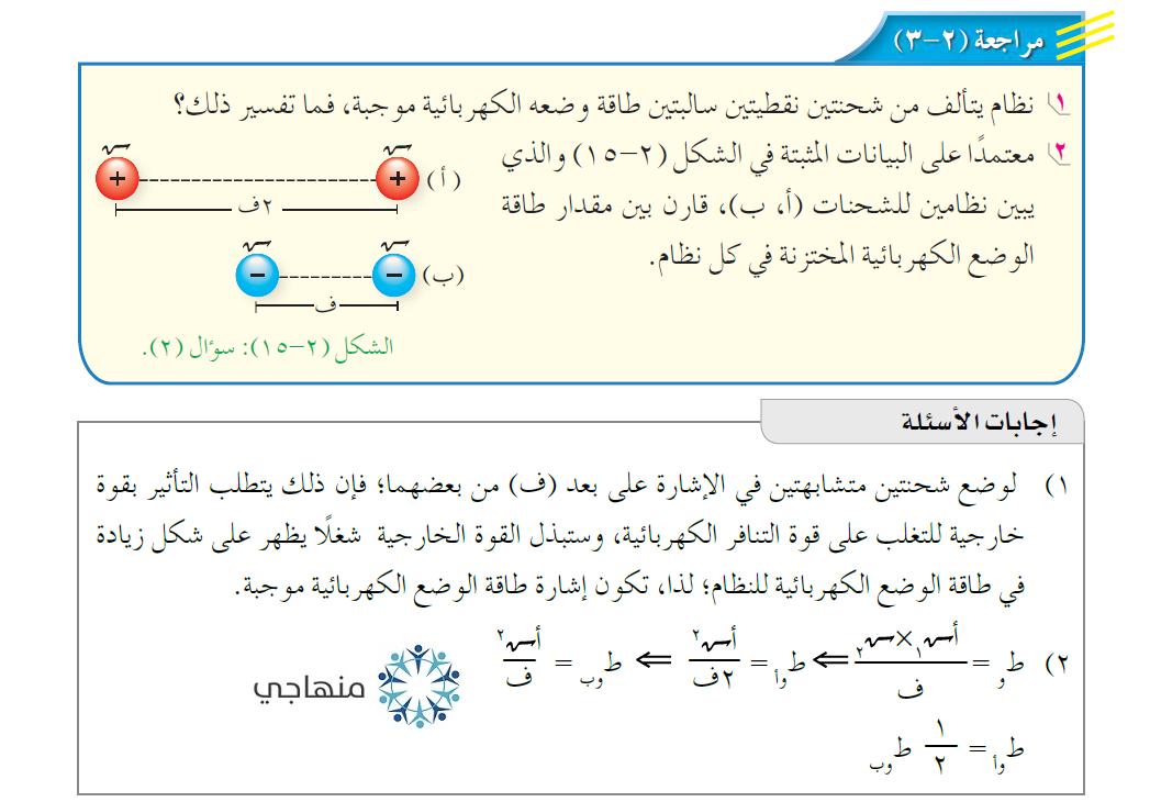 إجابات أسئلة مراجعة الفيزياء التوجيهي العلمي